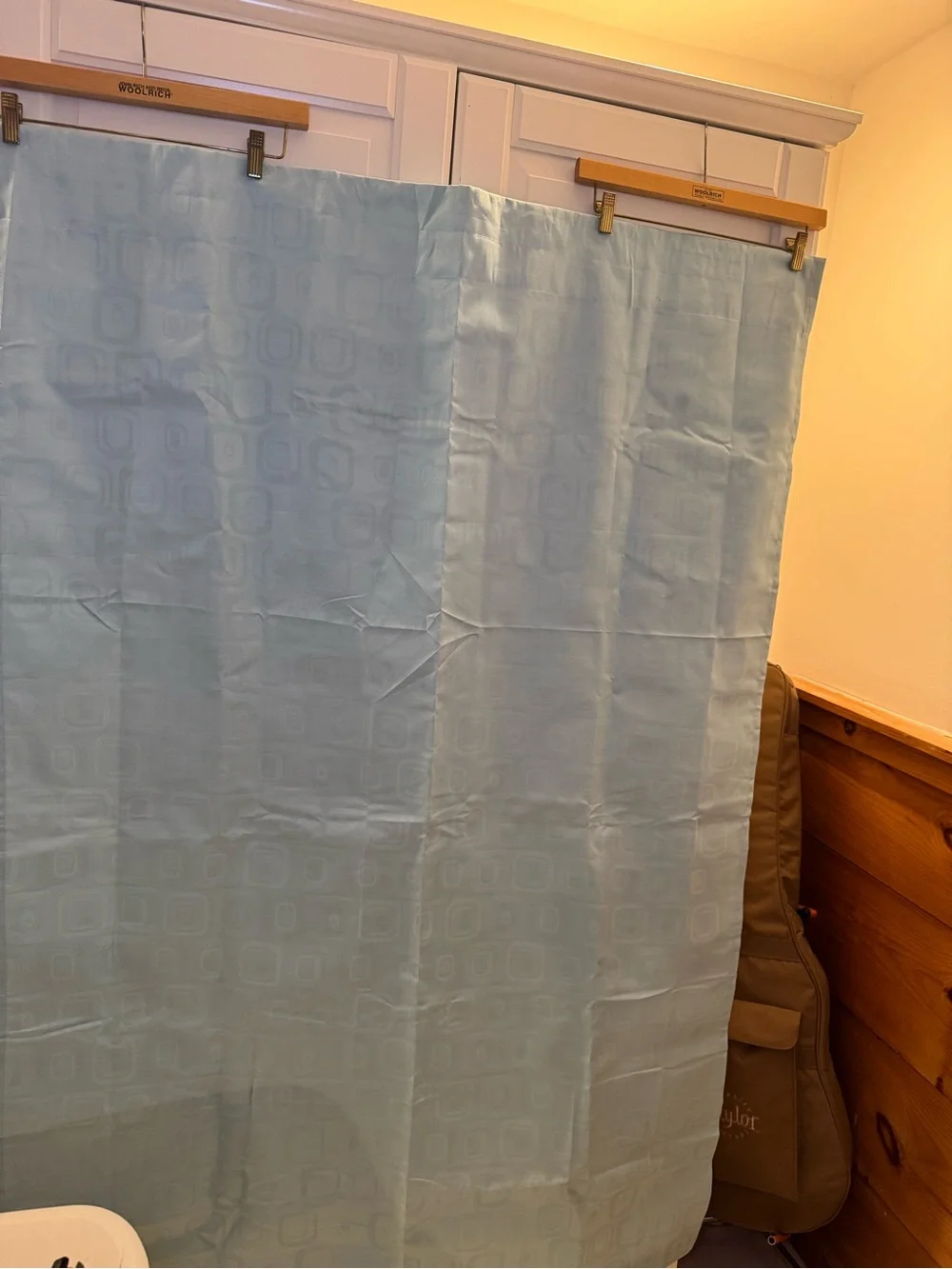 Light Blue Geometric Curtain Panel with blackout fabric